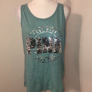 VS PINK Teal & BLINGED Silver SEQUIN Muscle Shirt Sz L/G BNEW!! LOVE PINK!!!